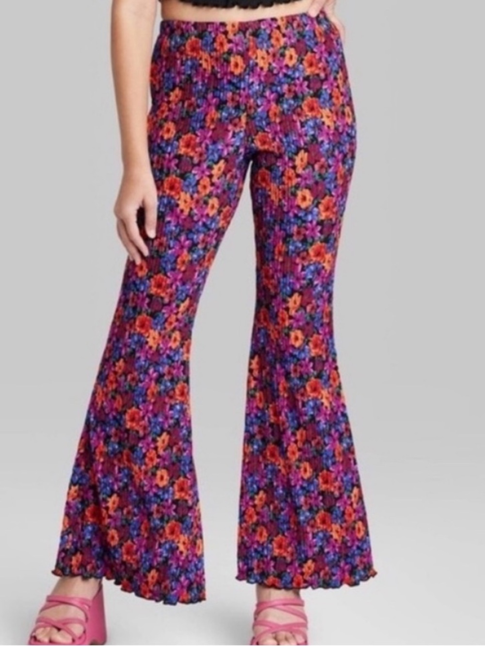 Wild Fable Vibrant Floral Multicolor Flare Pants
